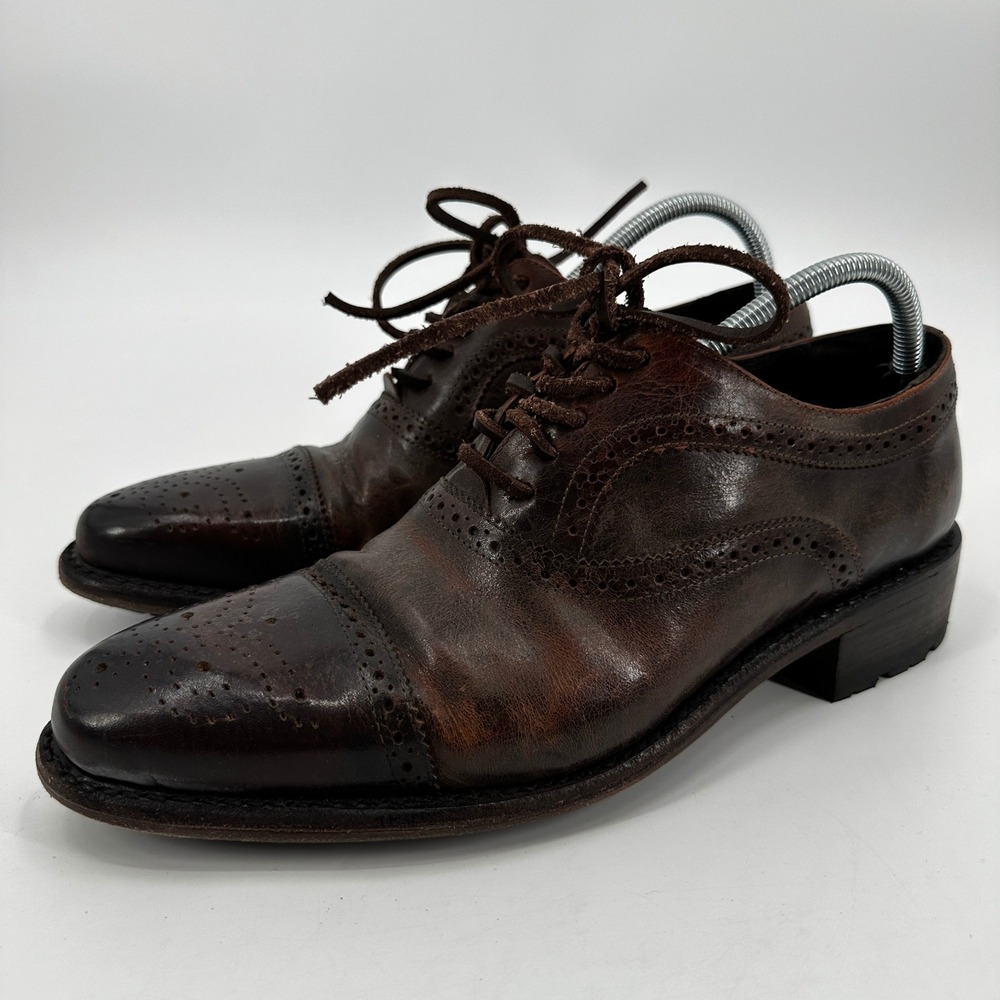 Freebird Steven George Mens 10 Dark Brown Wingtip‎ Brogue Cap Toe Oxford Shoes